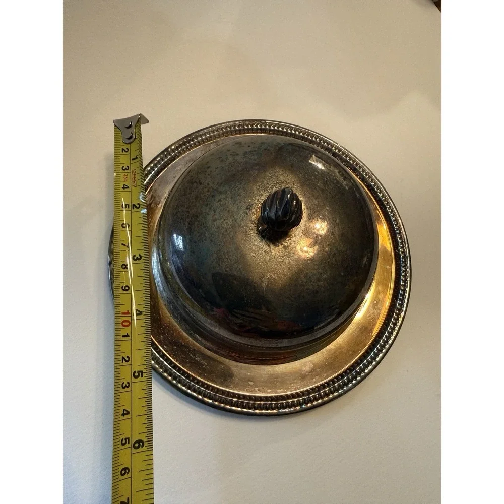 Vintage Oneida Silverplate Round Covered Butter Dish Plastic Liner Plate w/ Top